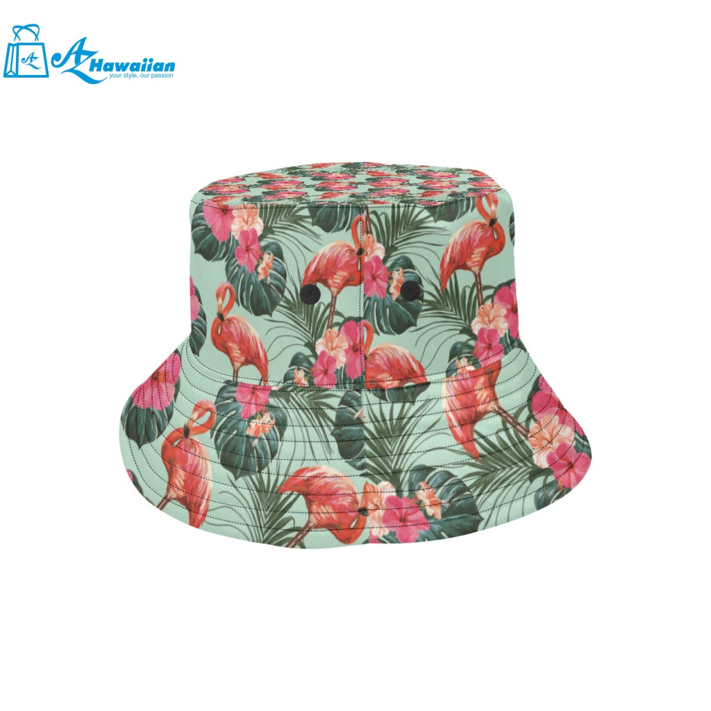 Beautiful flamingo tropical palm leaves hibiscus p Unisex Bucket Hat