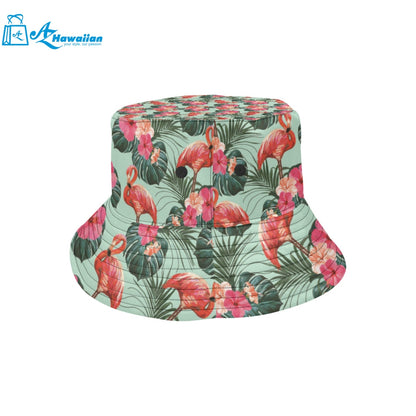 Beautiful flamingo tropical palm leaves hibiscus p Unisex Bucket Hat