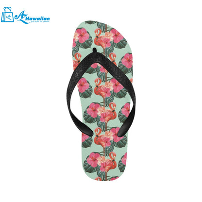 Beautiful flamingo tropical palm leaves hibiscus p Unisex Flip Flops