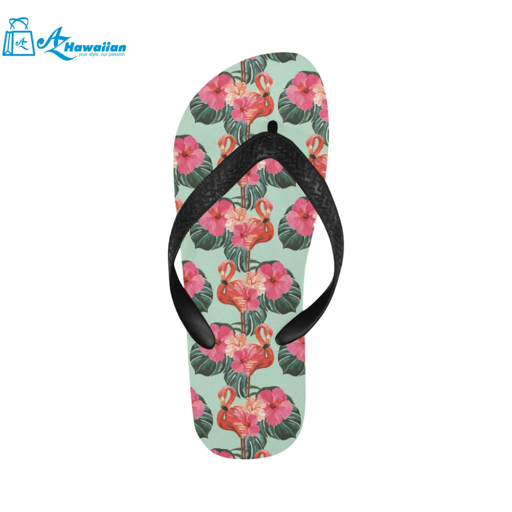 Beautiful flamingo tropical palm leaves hibiscus p Unisex Flip Flops