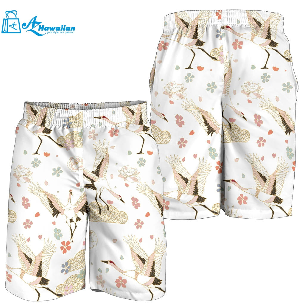 Beautiful Japanese Cranes Pattern Men Shorts