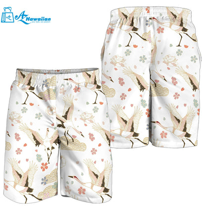 Beautiful Japanese Cranes Pattern Men Shorts