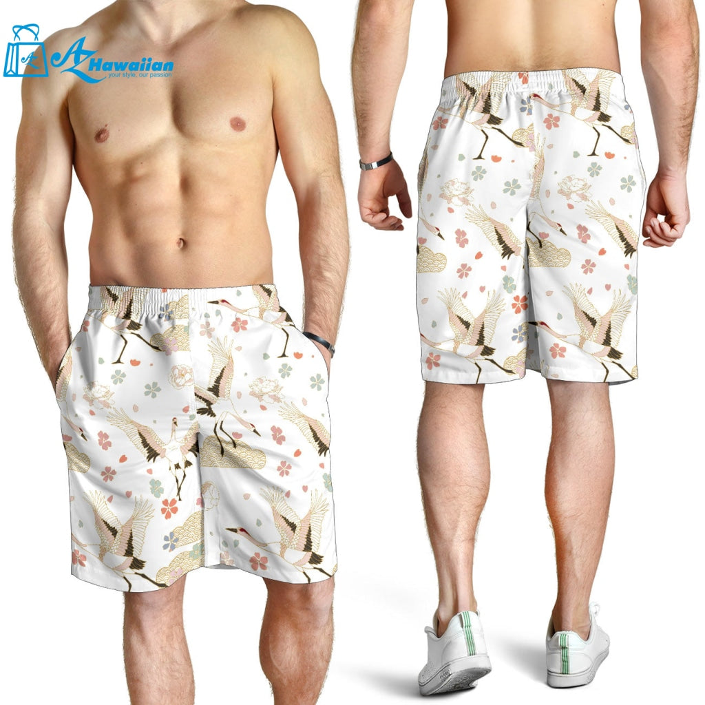 Beautiful Japanese Cranes Pattern Men Shorts