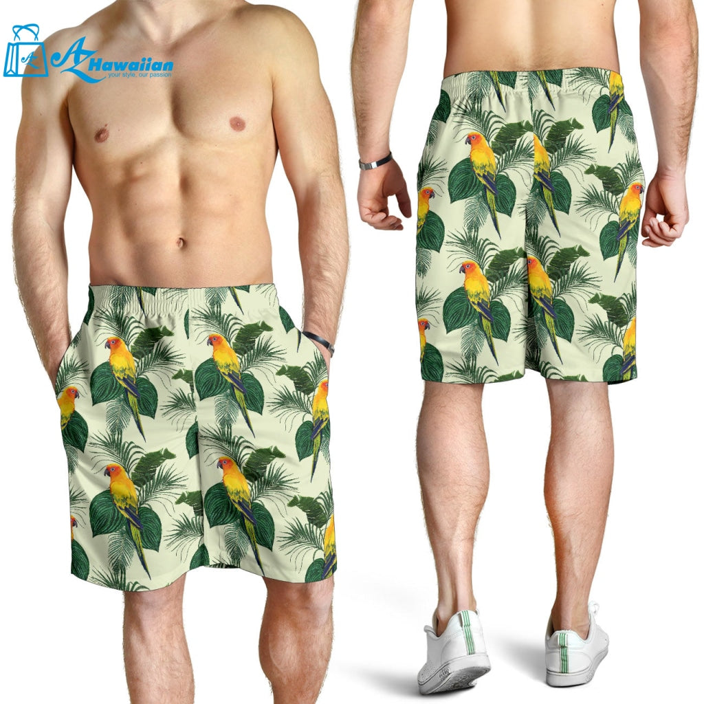 Beautiful Parrot Palm Leaves Pattern Men Shorts