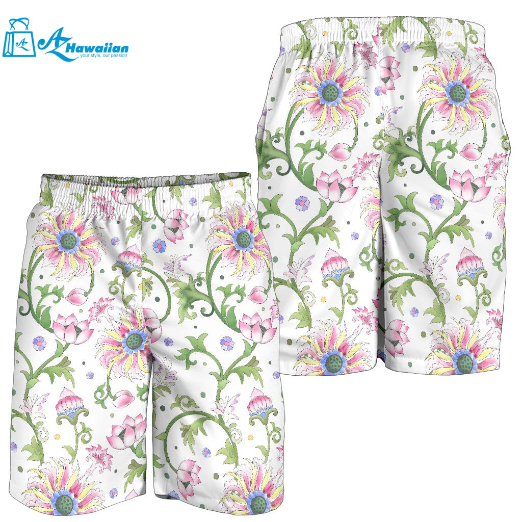 Beautiful Pink Lotus Waterlily Leaves Pattern Men Shorts