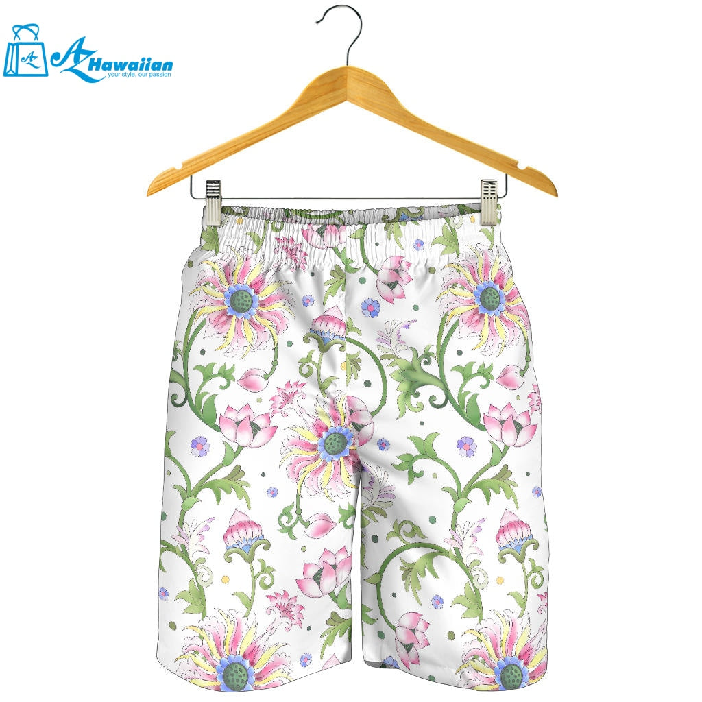 Beautiful Pink Lotus Waterlily Leaves Pattern Men Shorts