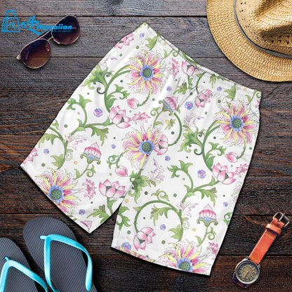 Beautiful Pink Lotus Waterlily Leaves Pattern Men Shorts