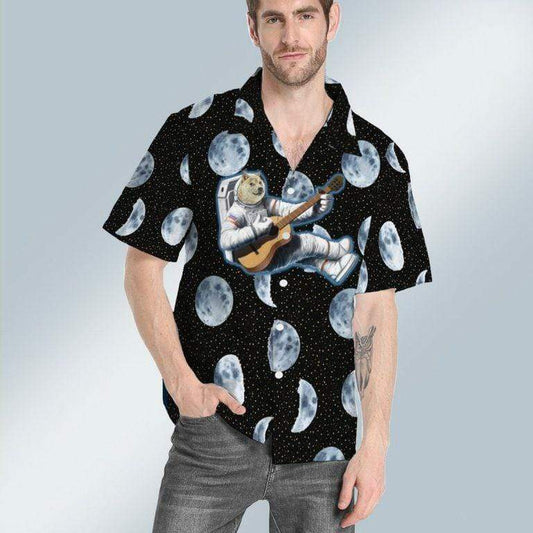 Hawaiian Aloha Shirts Dogecoin Astronaut Playing Guitar