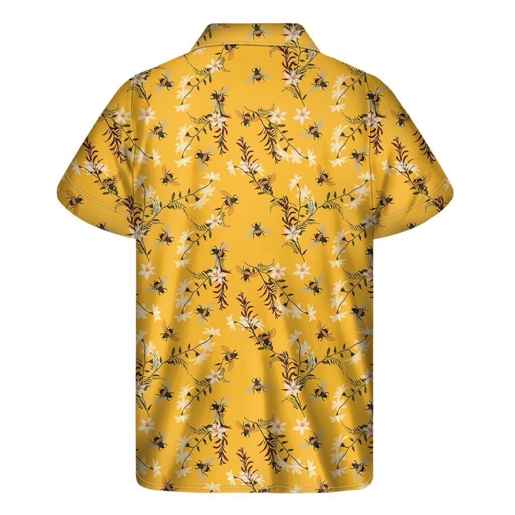 Bee Drawing Pattern Print Mens Short Sleeve Shirt Hawaiian
