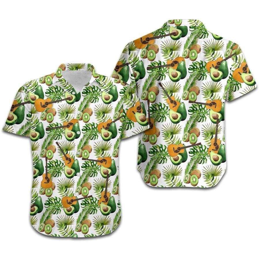 Hawaiian Aloha Shirts Tropical Avocado And Kiwi Guitar