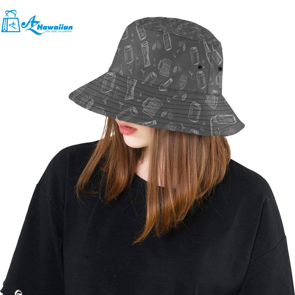 Beer hand drawn pattern Unisex Bucket Hat