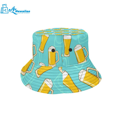 Beer pattern green background Unisex Bucket Hat