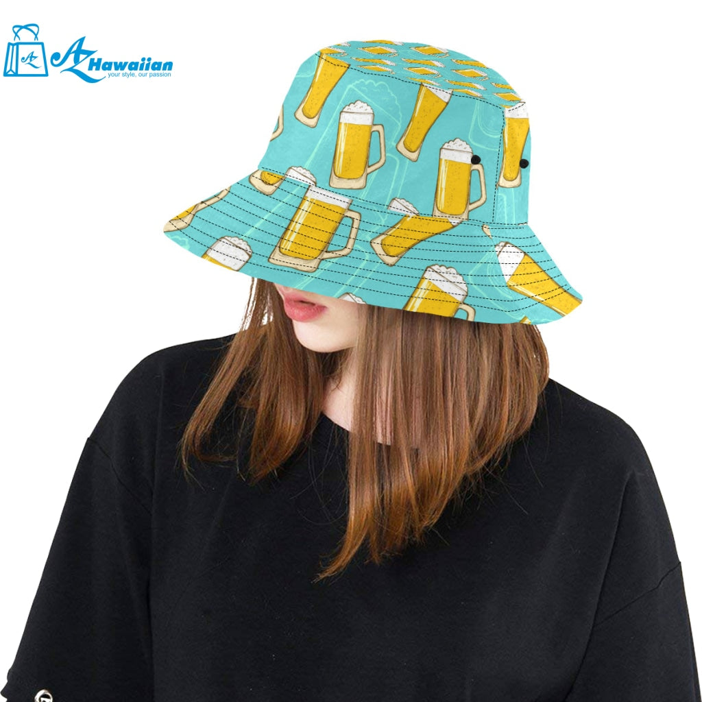 Beer pattern green background Unisex Bucket Hat