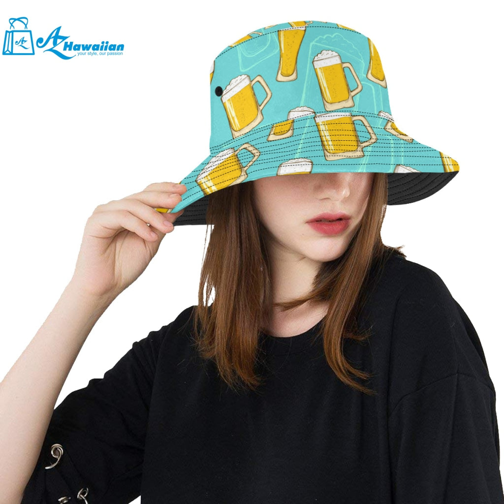 Beer pattern green background Unisex Bucket Hat