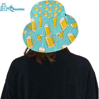 Beer pattern green background Unisex Bucket Hat