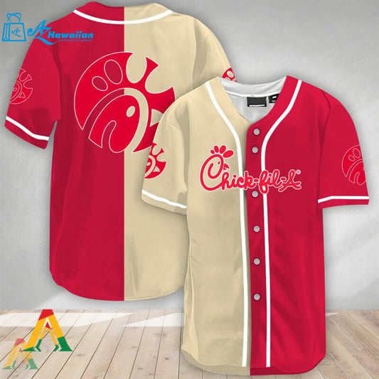 Beige And Red Split Chick Fil A Baseball Jersey