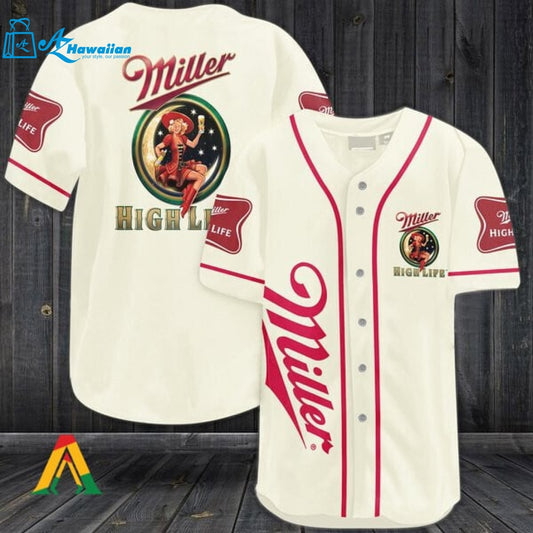 Beige Miller High Life Baseball Jersey