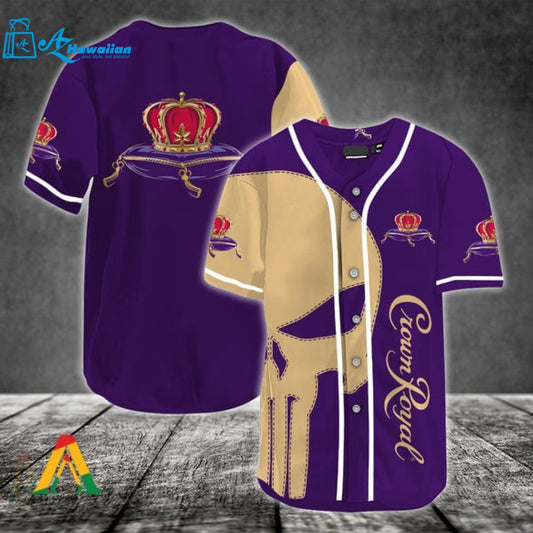 Beige Skull Crown Royal Baseball Jersey