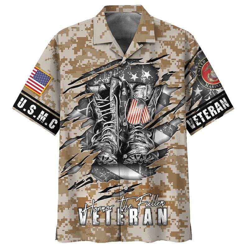 Amazing Veteran Boost US Marine Brown Camo Unisex Hawaiian Shirts