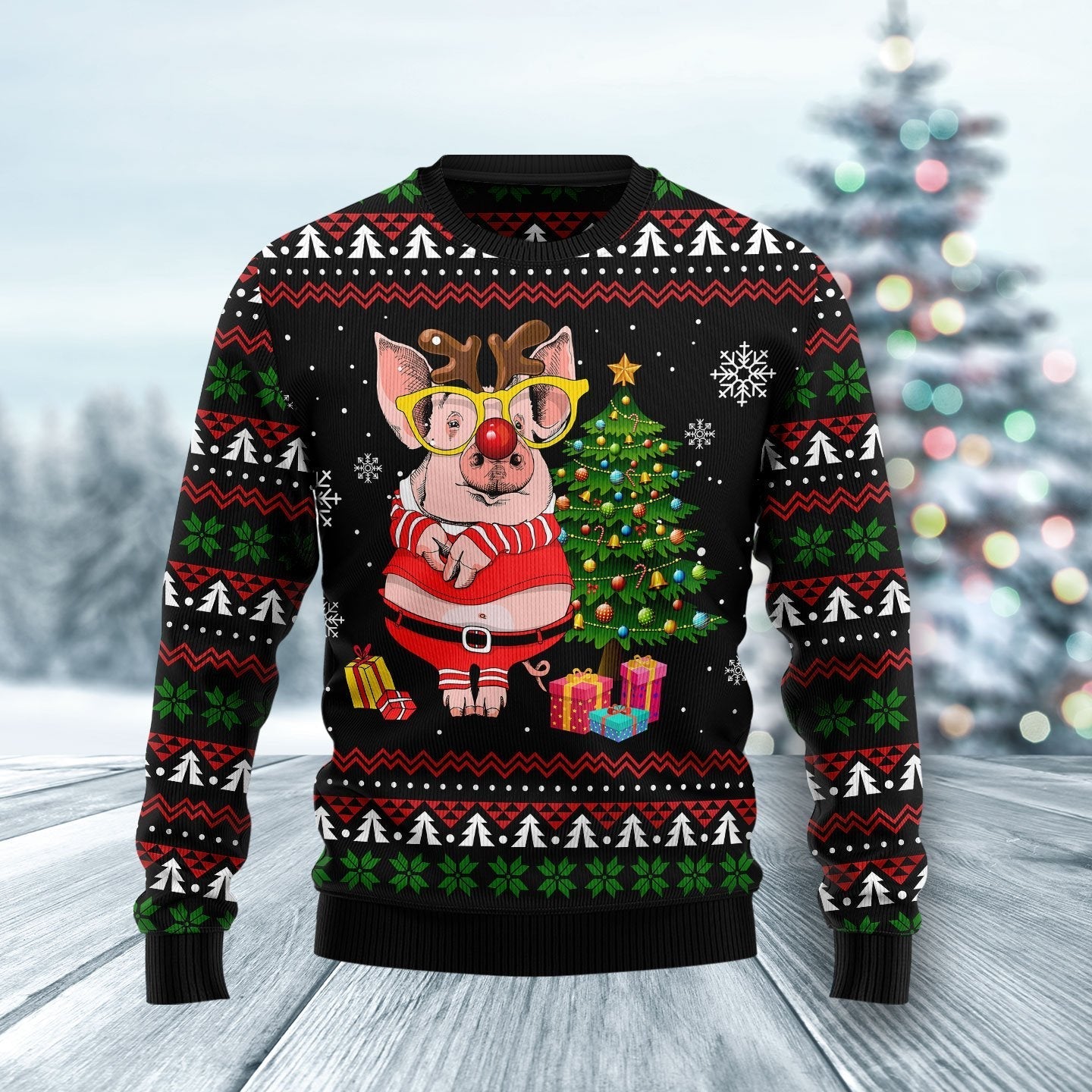 Pig Gorgeous Reindeer Ugly Christmas Sweater 