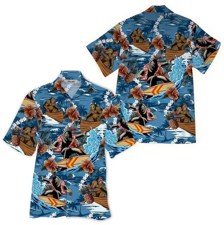 Bigfoot Hawaiian IV Graphic Print Short Sleeve Hawaiian Shirt