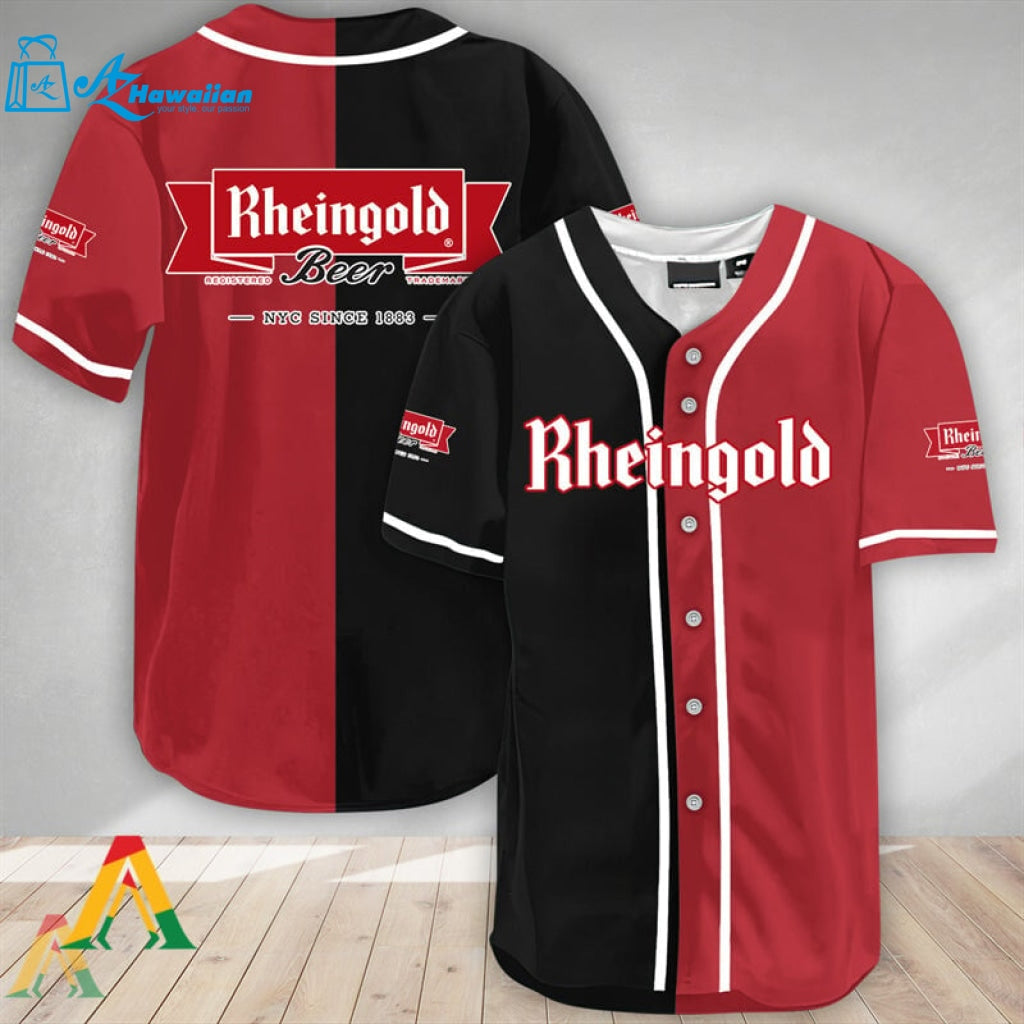 Black And Crimson Split Rheingold Beer Baseball Jersey