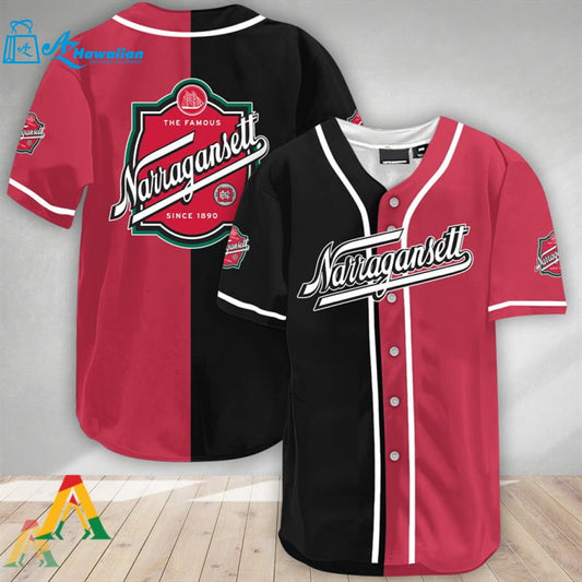 Black And Maroon Split Narragansett Beer Baseball Jersey