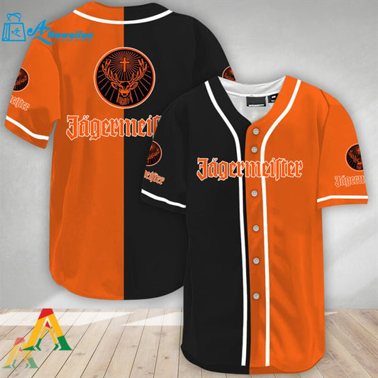 Black And Orange Split Jagermeister Baseball Jersey