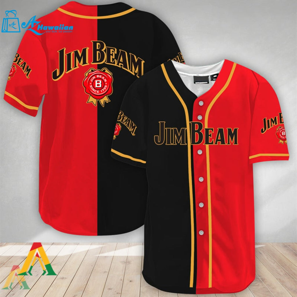 Black And Red Split Jim Beam Baseball Jersey