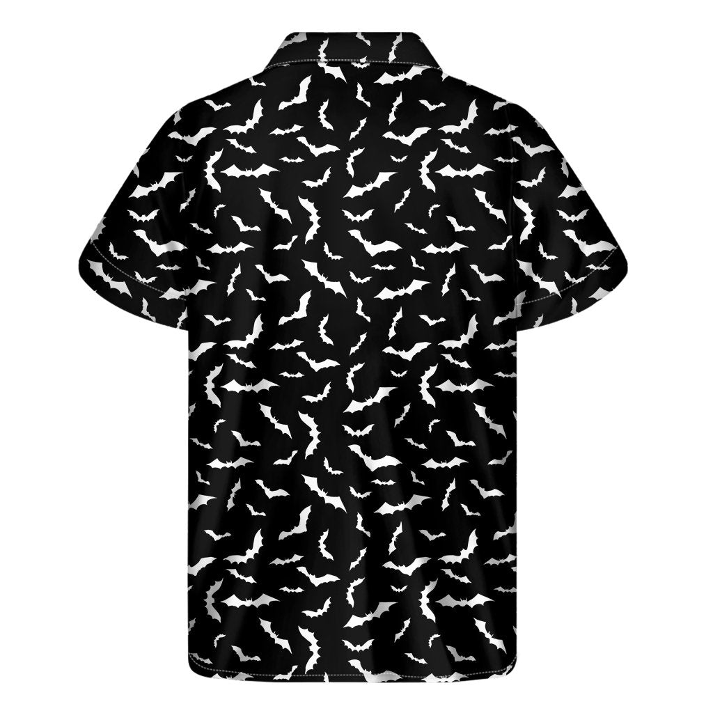 Black And White Halloween Bat Print Mens Short Sleeve Shirt Hawaiian