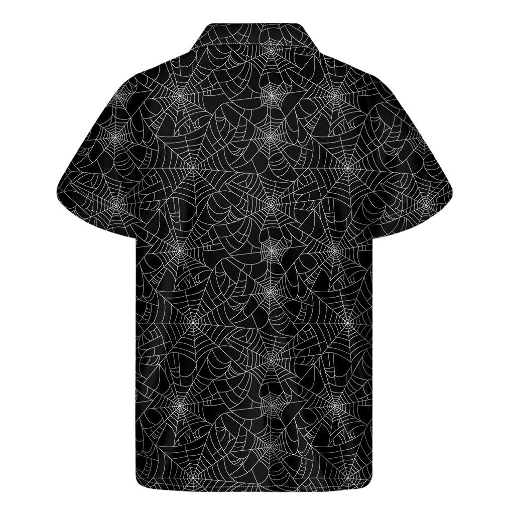Black And White Spider Web Pattern Print Mens Short Sleeve Shirt Hawaiian