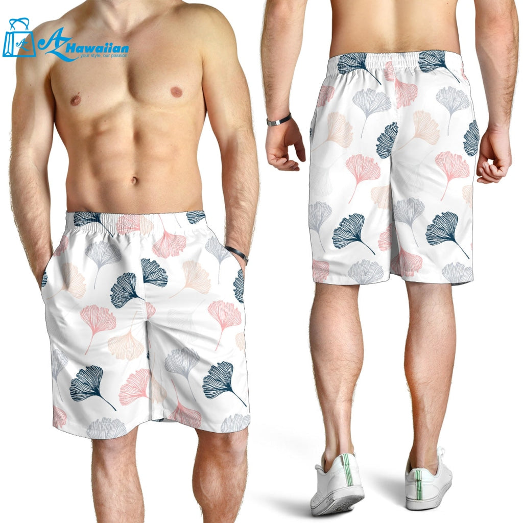 Black Gray Cream Coral Ginkgo Leaves Pattern Men Shorts