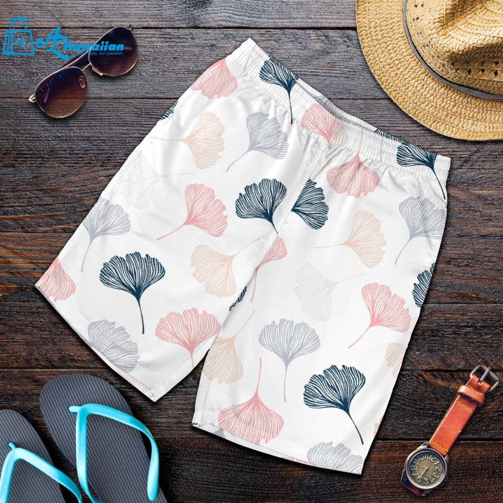 Black Gray Cream Coral Ginkgo Leaves Pattern Men Shorts