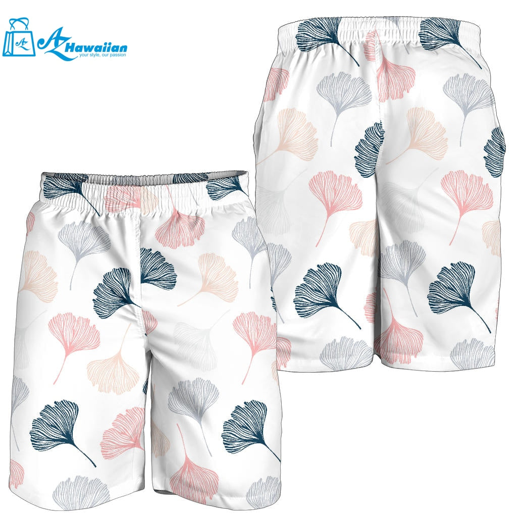 Black Gray Cream Coral Ginkgo Leaves Pattern Men Shorts