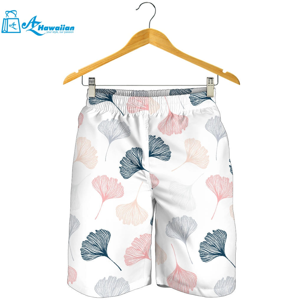 Black Gray Cream Coral Ginkgo Leaves Pattern Men Shorts