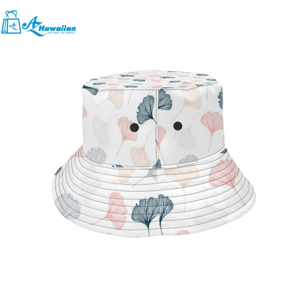 Black Gray Cream coral ginkgo leaves pattern Unisex Bucket Hat