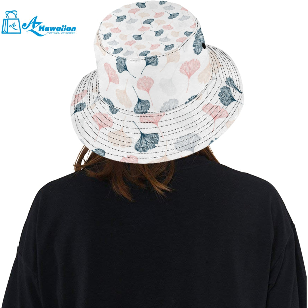 Black Gray Cream coral ginkgo leaves pattern Unisex Bucket Hat