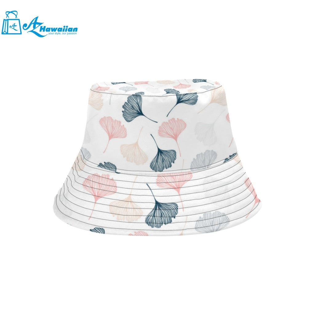 Black Gray Cream coral ginkgo leaves pattern Unisex Bucket Hat