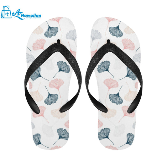 Black Gray Cream coral ginkgo leaves pattern Unisex Flip Flops