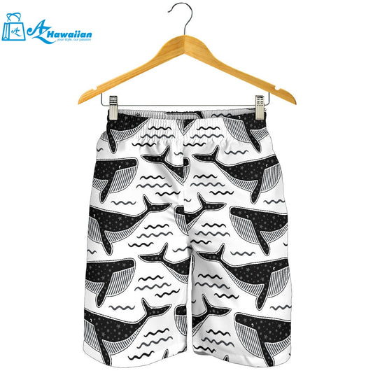 Black Whale Pattern Men Shorts