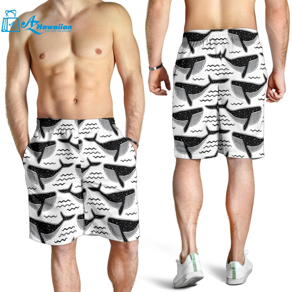 Black Whale Pattern Men Shorts