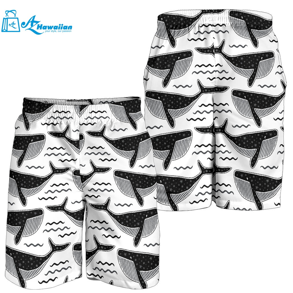 Black Whale Pattern Men Shorts