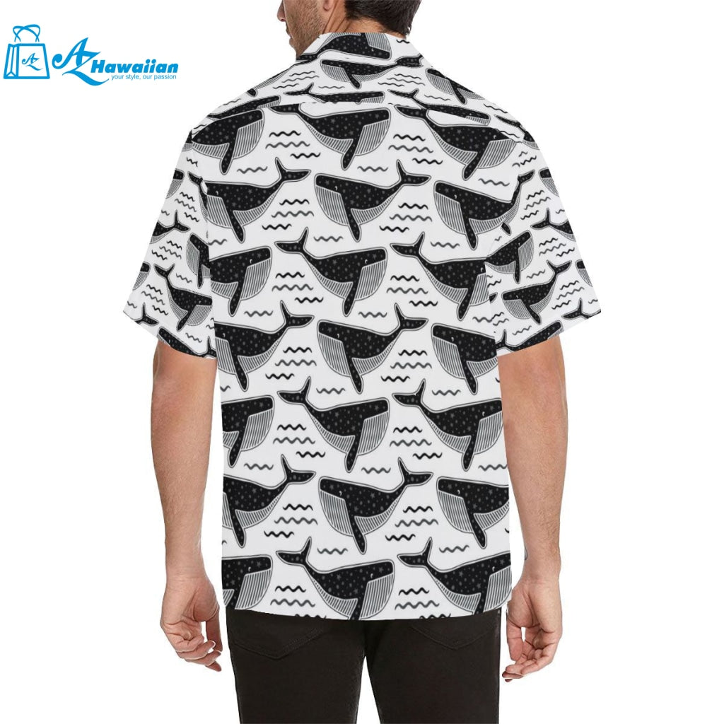 Black Whale Pattern Mens All Over Print Hawaiian Shirt