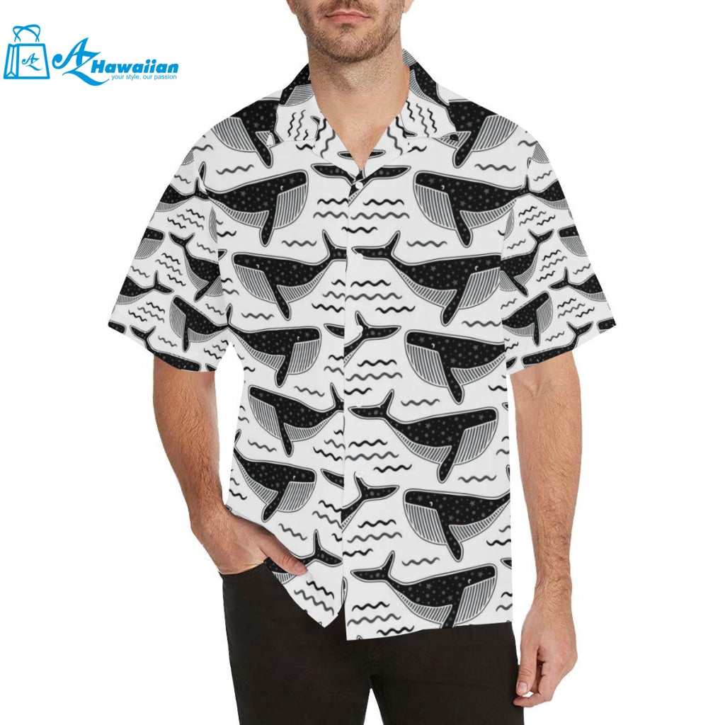 Black Whale Pattern Mens All Over Print Hawaiian Shirt