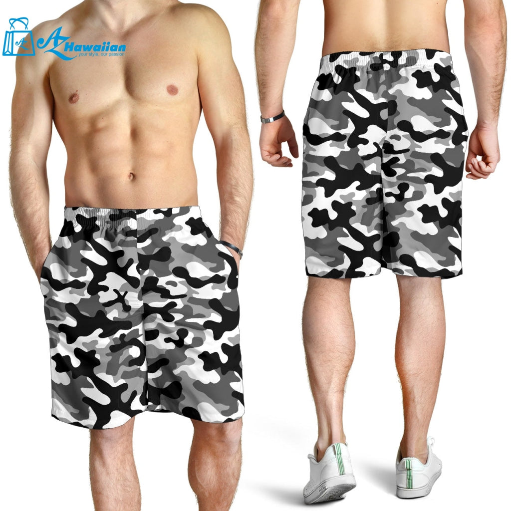 Black White Camo Camouflage Pattern Men Shorts