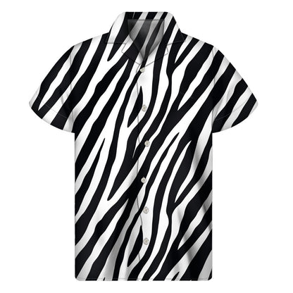 Black White Zebra Pattern Print Mens Short Sleeve Shirt Hawaiian