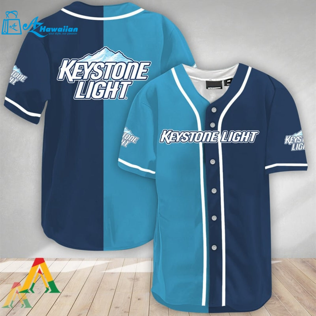 Blue And Navi Split Keystone Light Baseball Jersey