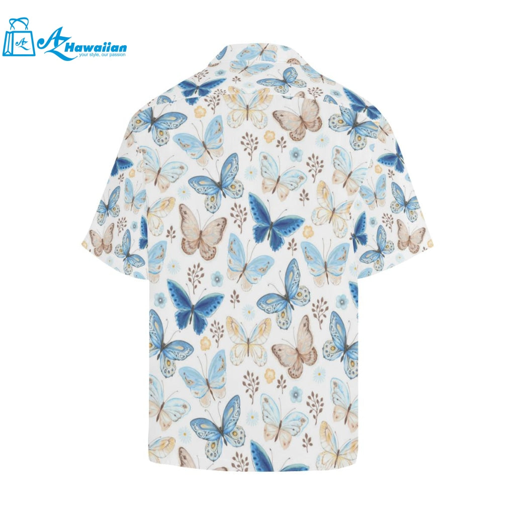 Blue Butterfly Pattern Mens All Over Print Hawaiian Shirt