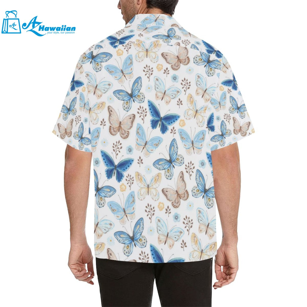 Blue Butterfly Pattern Mens All Over Print Hawaiian Shirt