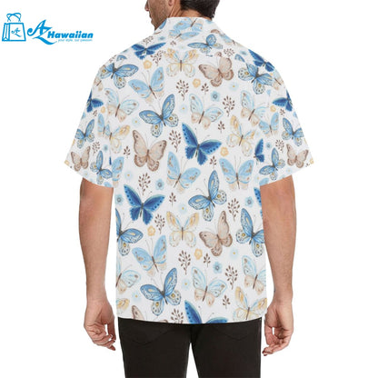 Blue Butterfly Pattern Mens All Over Print Hawaiian Shirt